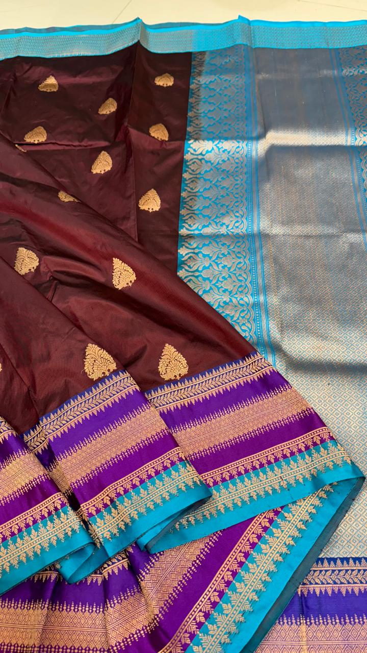 Garnet Katan Silk Handloom Banarasi Saree